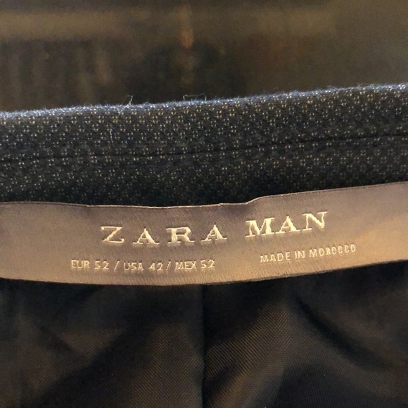 Zara Man Blue Two Button Front Closing Sport Coat with Built In Pocket Square - Picture 11 of 11